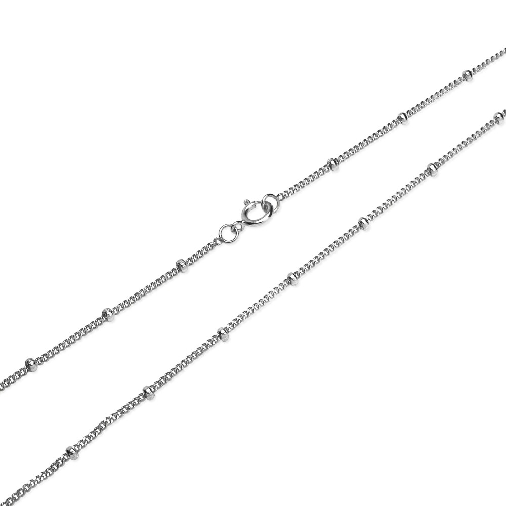 Bead Station 2mm Cable Chain Necklace in Sterling Silver, 16 Inches