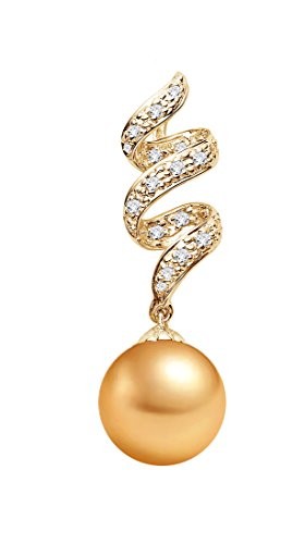 10-11mm Golden South Sea Pearl Pendant AAAA Quality 18k Yellow Gold & Diamonds