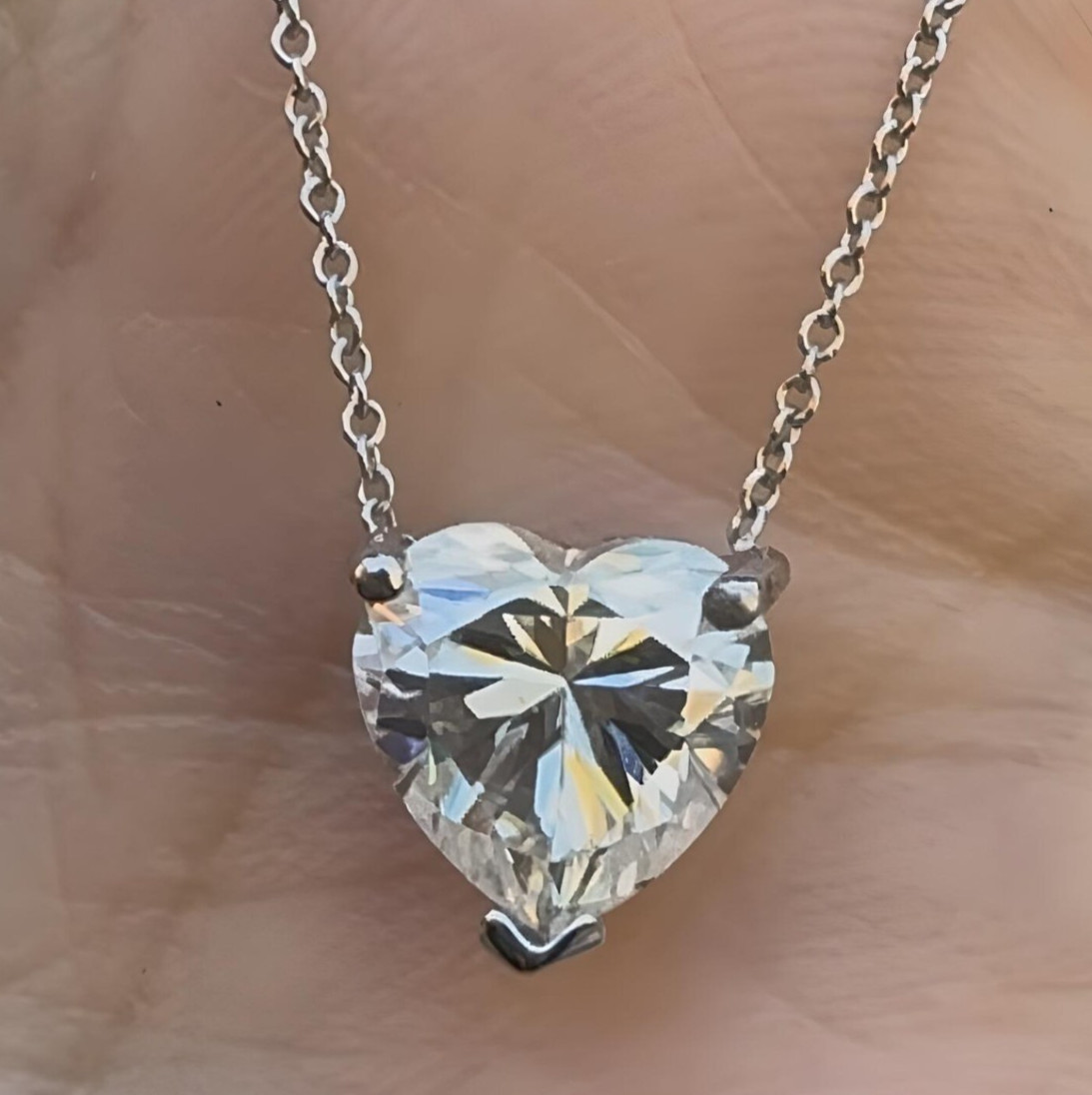 4Ct Heart-Cut EF/VS1 Lab Grown Diamond Prong Necklace& Pendant 14k White Gold