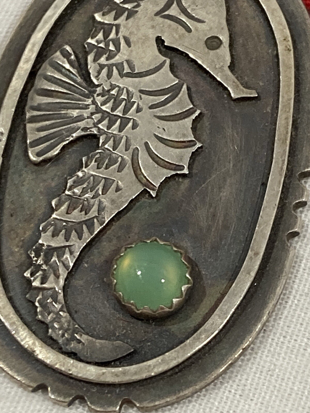 Vintage DELIA STONE Sterling Silver 925 SEAHORSE MEDALLION Pendant Necklace 17″
