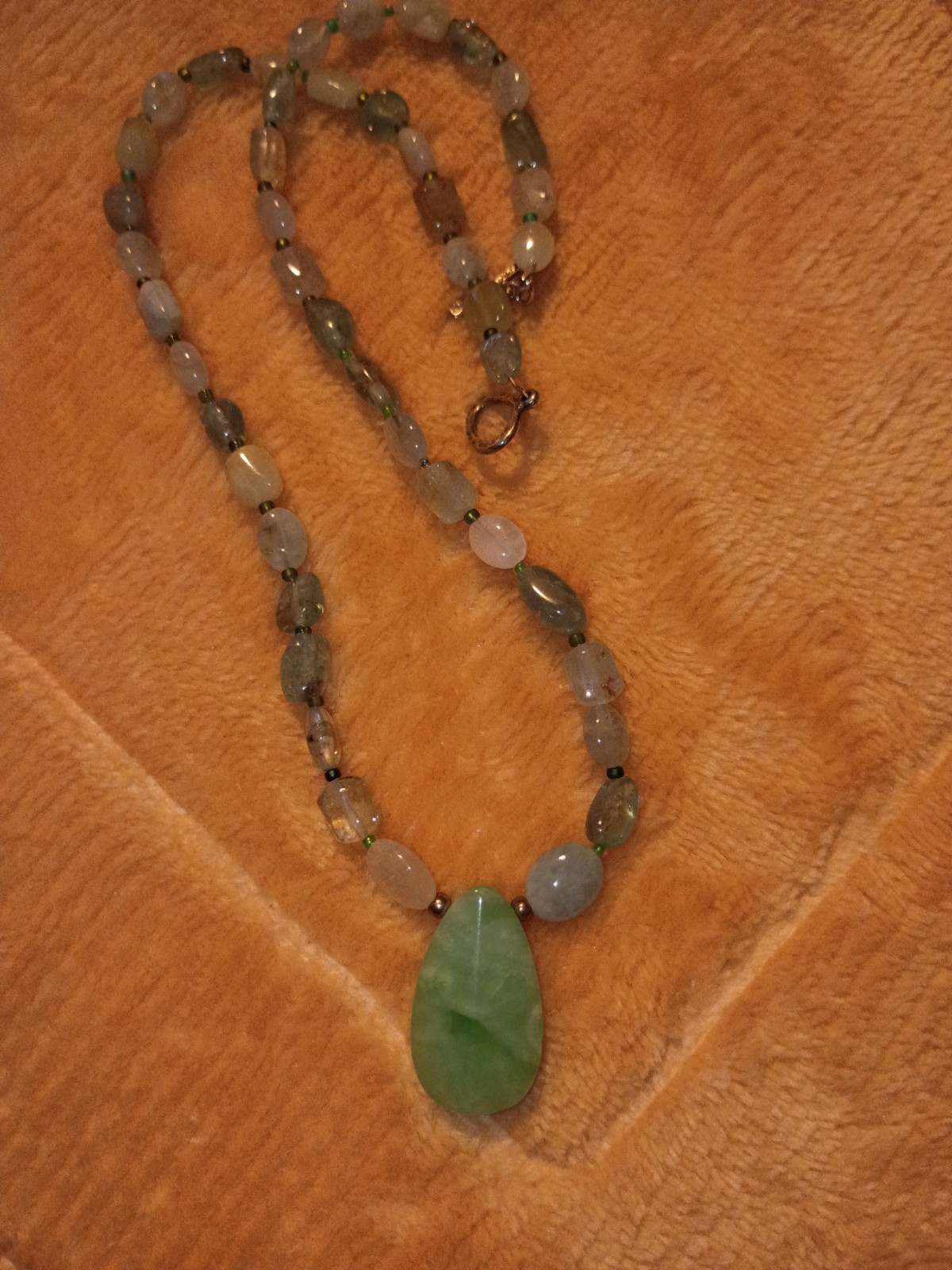 Amazonite Gemstone Necklace Sterling Silver Clasp 18″