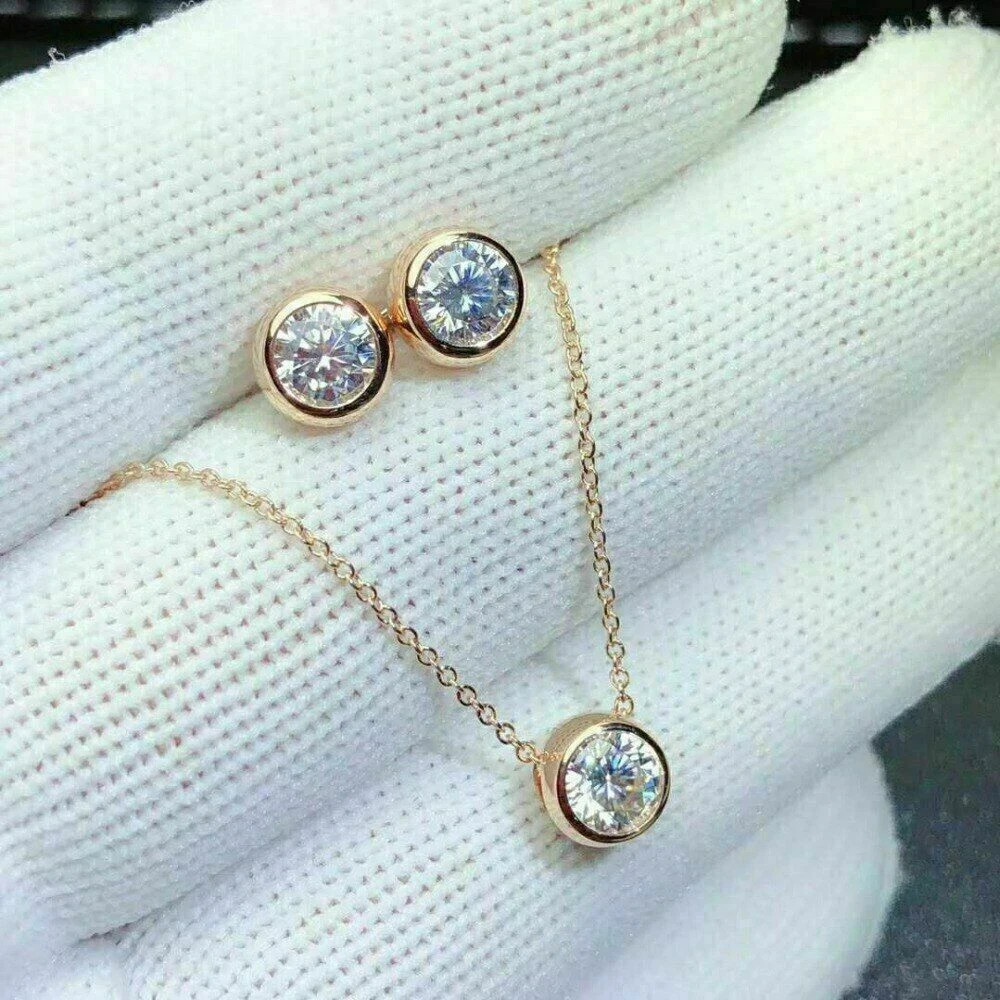 3Ct Round Lab Created Diamond Earring/Pendant Jewelry Set 14k Yellow Gold Plated