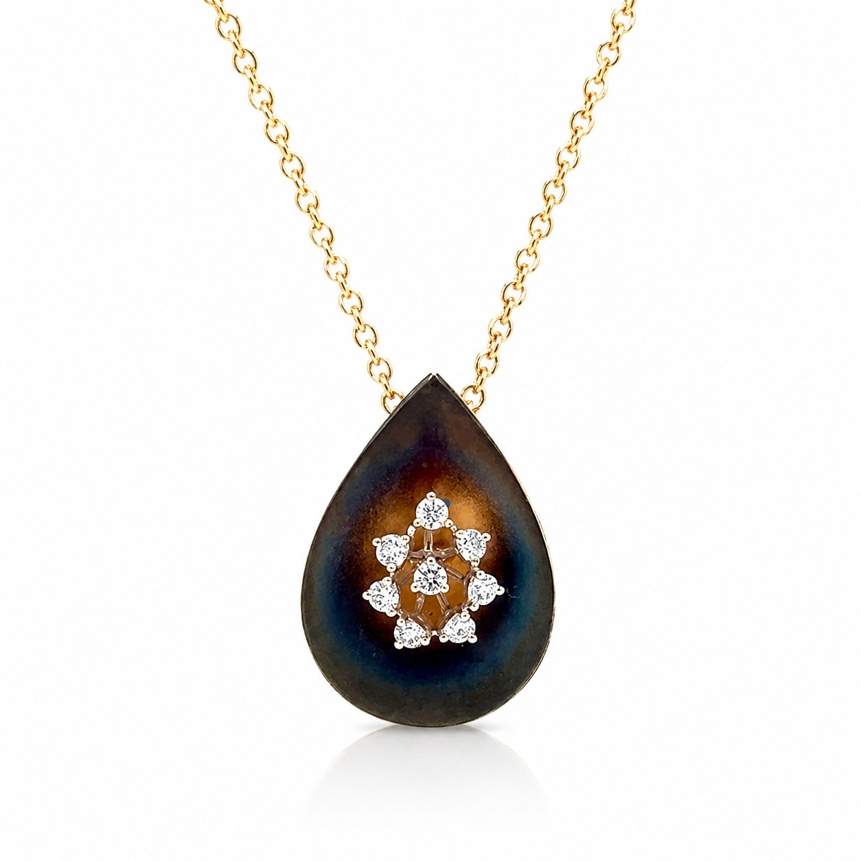 Natural Diamond Lotus Pendant Necklace 14K Yellow Gold, Floral Diamond Necklace