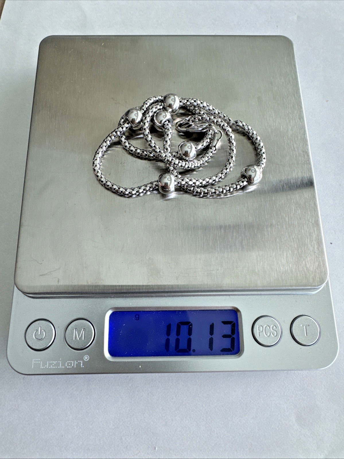 18K White Gold Popcorn Chain Necklace Ball Station 14in 750 10.13g READ