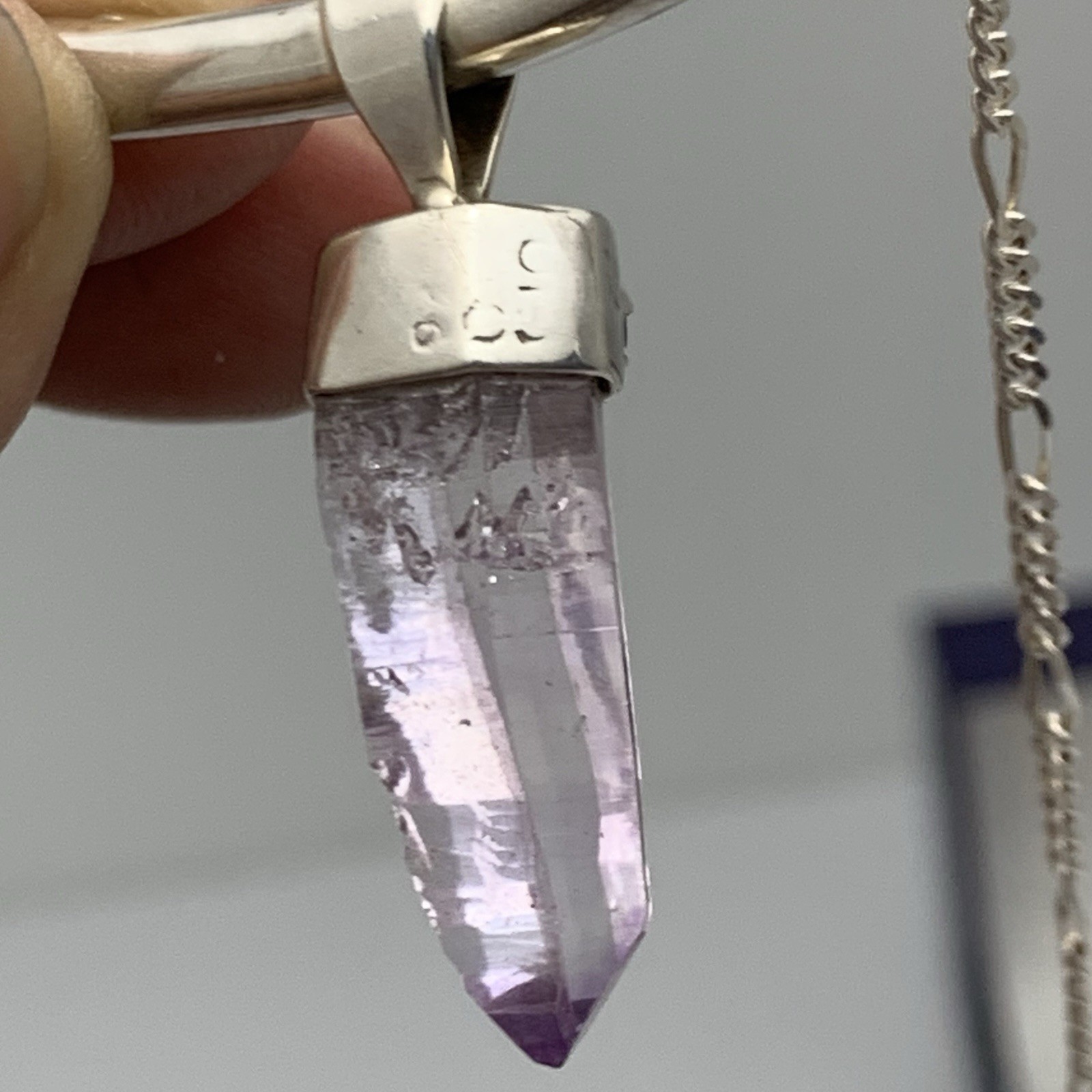 Sterling Silver Amethyst Point Pendant W/ Accent Garnet Necklace