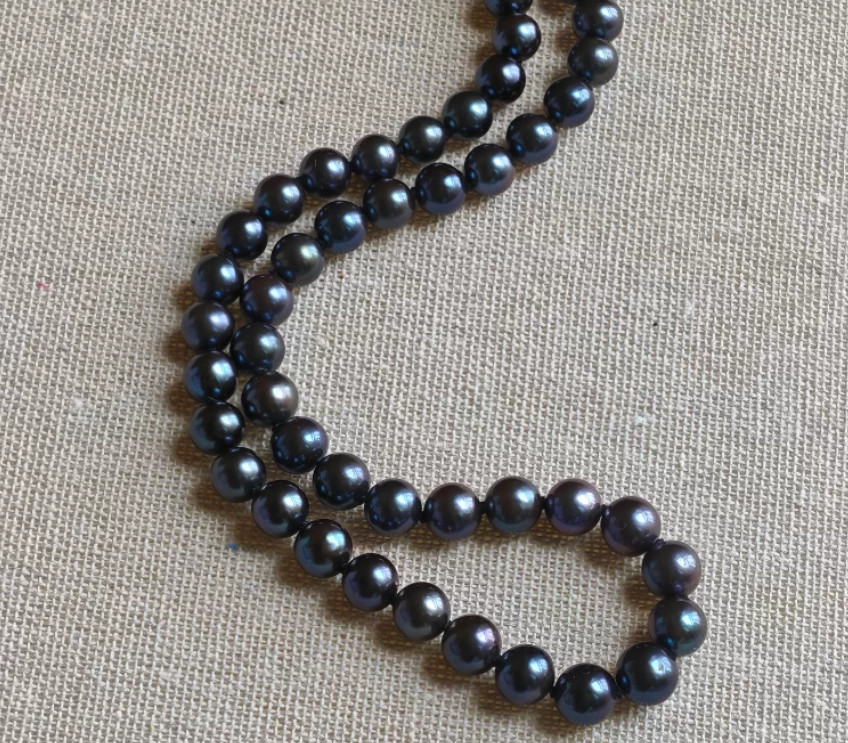 Amazing 7-8mm Natural Black Tahitian Round Pearl Necklace 16″ 17″18″ 19″ 20″