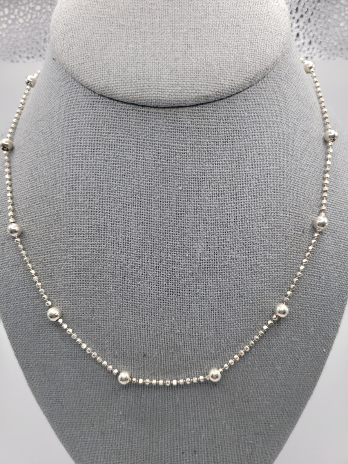 925 Italy Sterling Diamond-Cut Beaded Satellite Chain Necklace 18″ 7.8g KC Italy