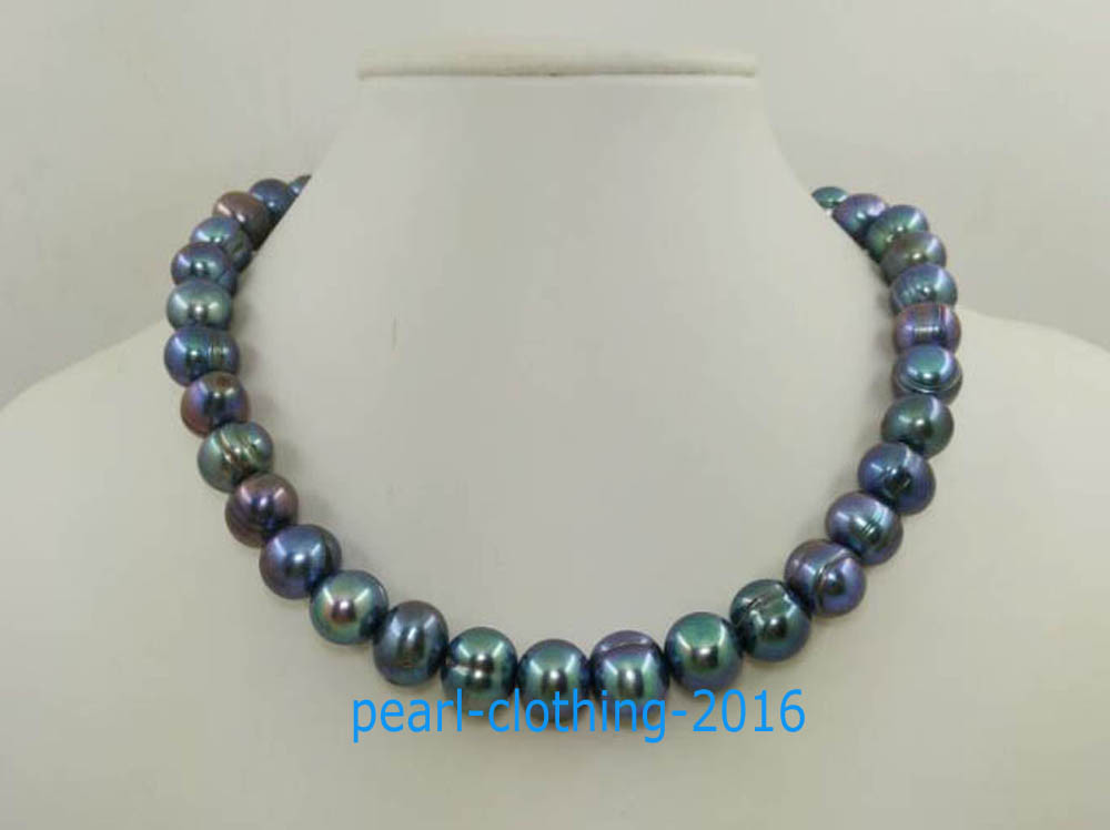 18″ Charming AAA 10-11mm real natural Tahitian Black pearl necklace 14k clasp