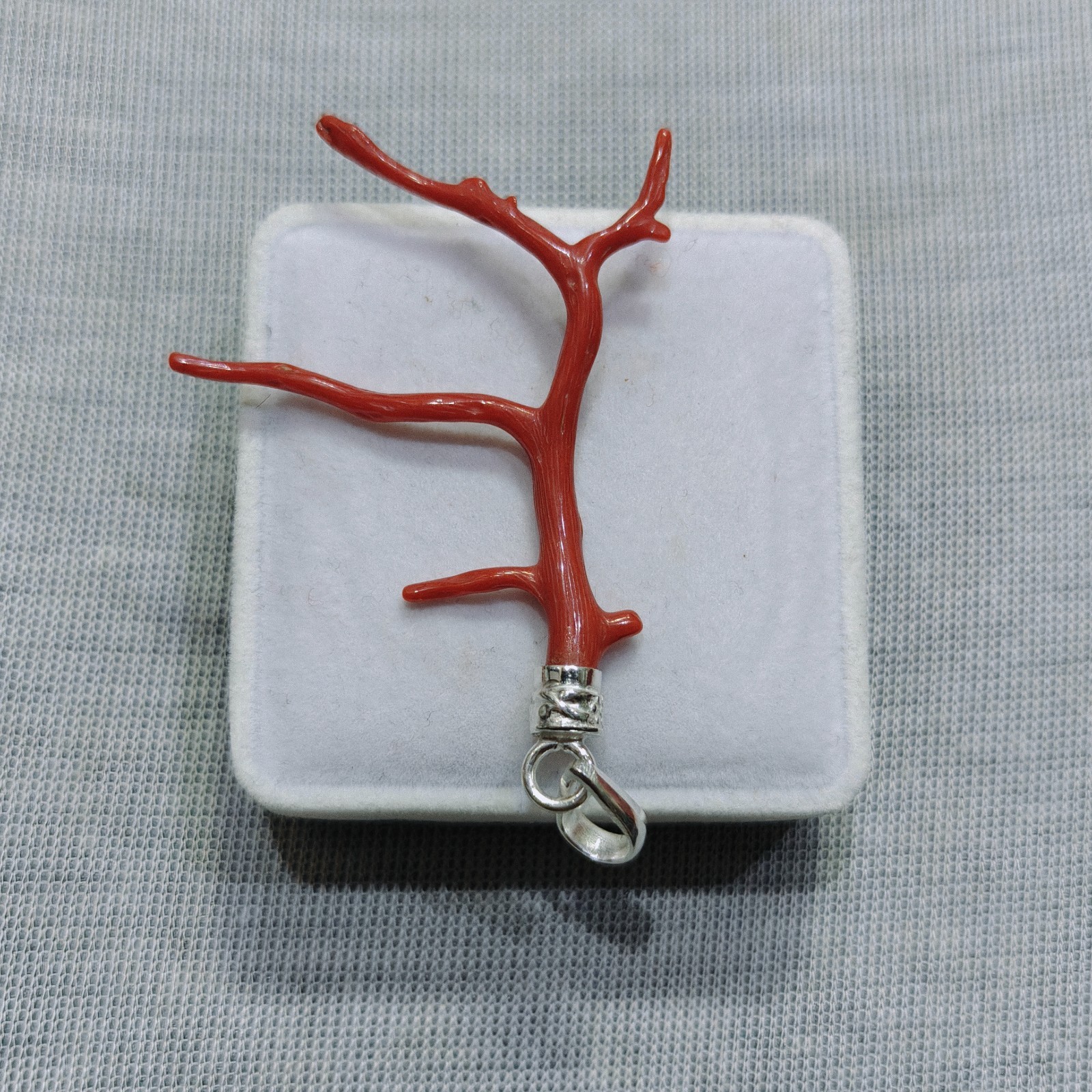 Natural Italian Red Coral Branch Pendant 925 Sterling Silver Handmade Jewelry