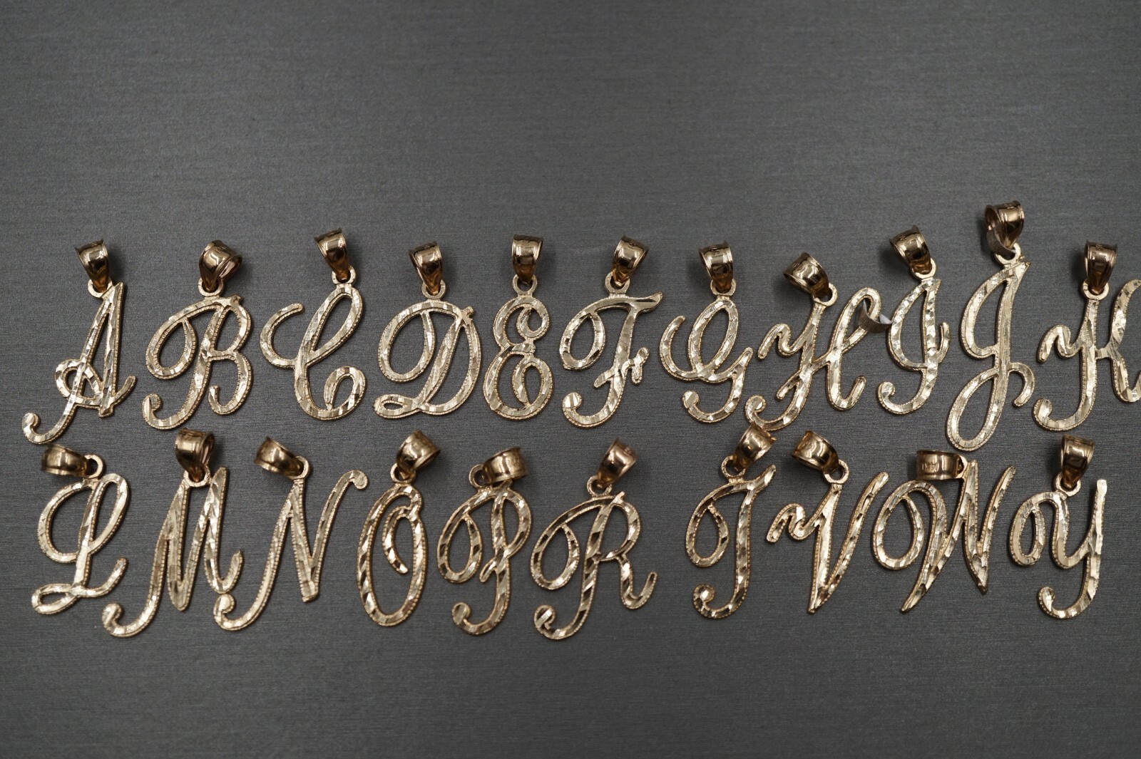 14K Solid Yellow Gold Diamond Cut 0.9″ Initial Alphabet Letter Charm Pendnat.