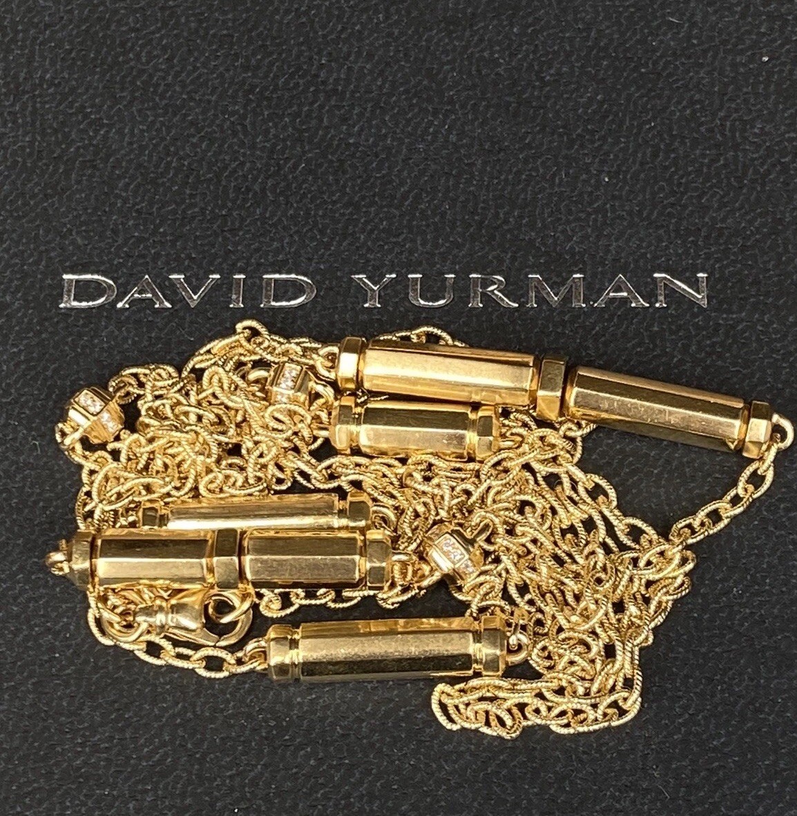 David Yurman 18k Gold Diamond Barrels Lexington Necklace 36” 31g Brand New NWT