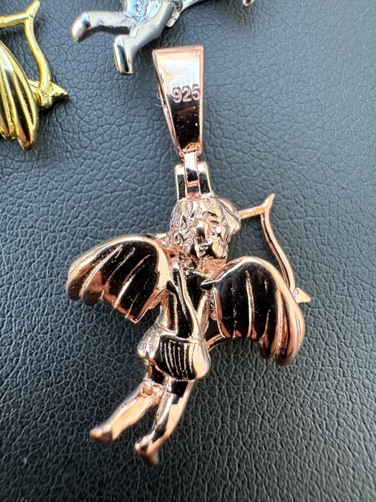 Small Cupid W. Bow & Arrow Cherub Pendant 925 Silver Love Angel Pendant Necklace