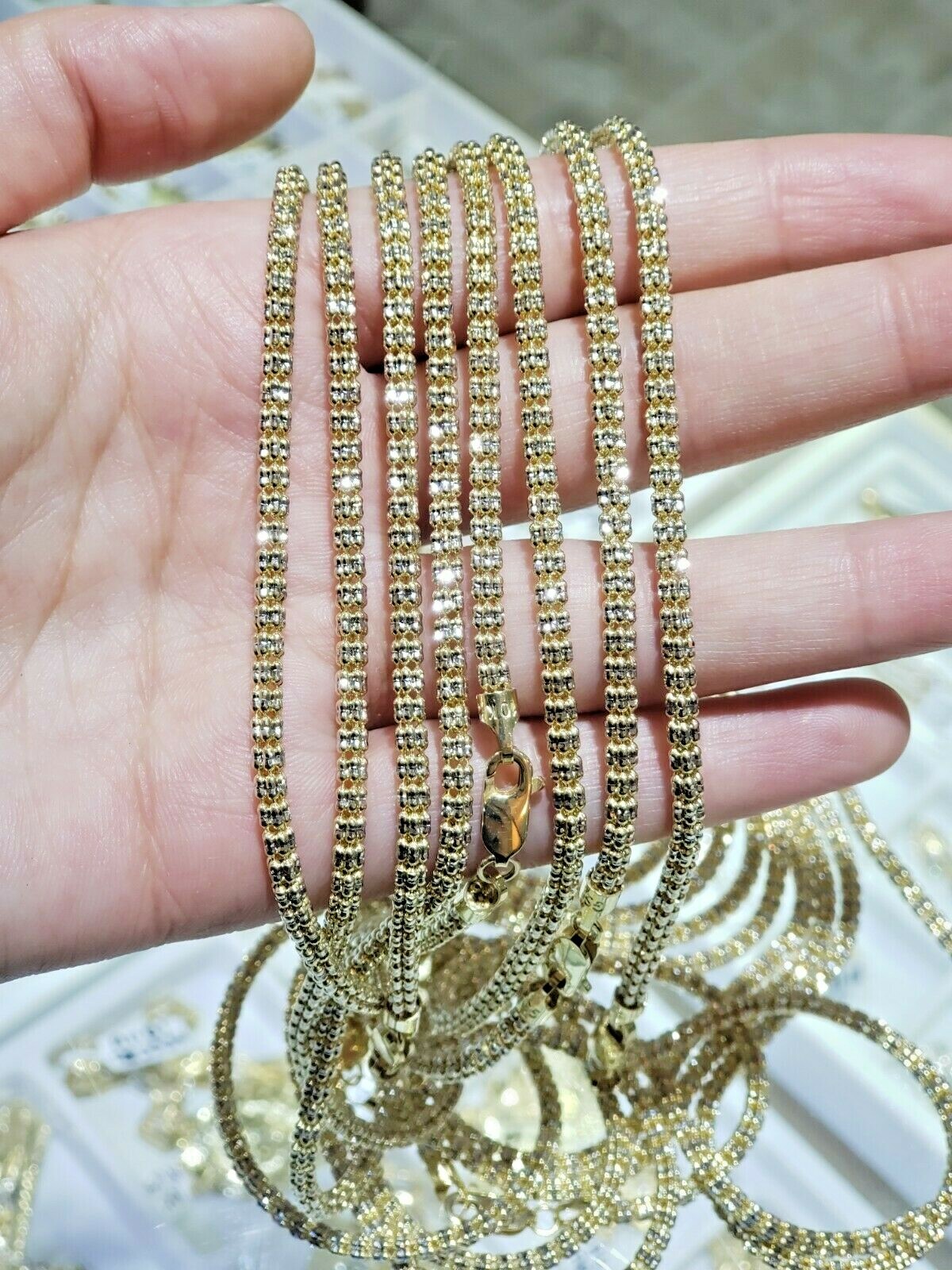 10k Yellow Gold Tennis Chain Necklace 20″ 4mm Diamond Cut REAL GOLD