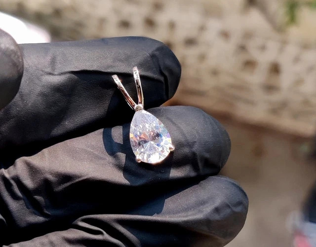 2Ct Pear Cut Lab Created Diamond Solitaire Pendant 14K White Gold Plated Silver