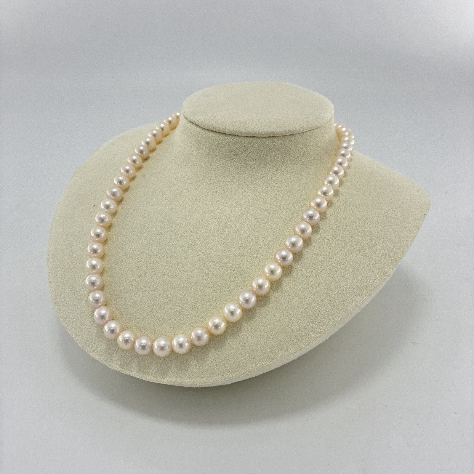 7-7.5mm Pearl Japanese Akoya White-Rose Necklace Silver 17.0″