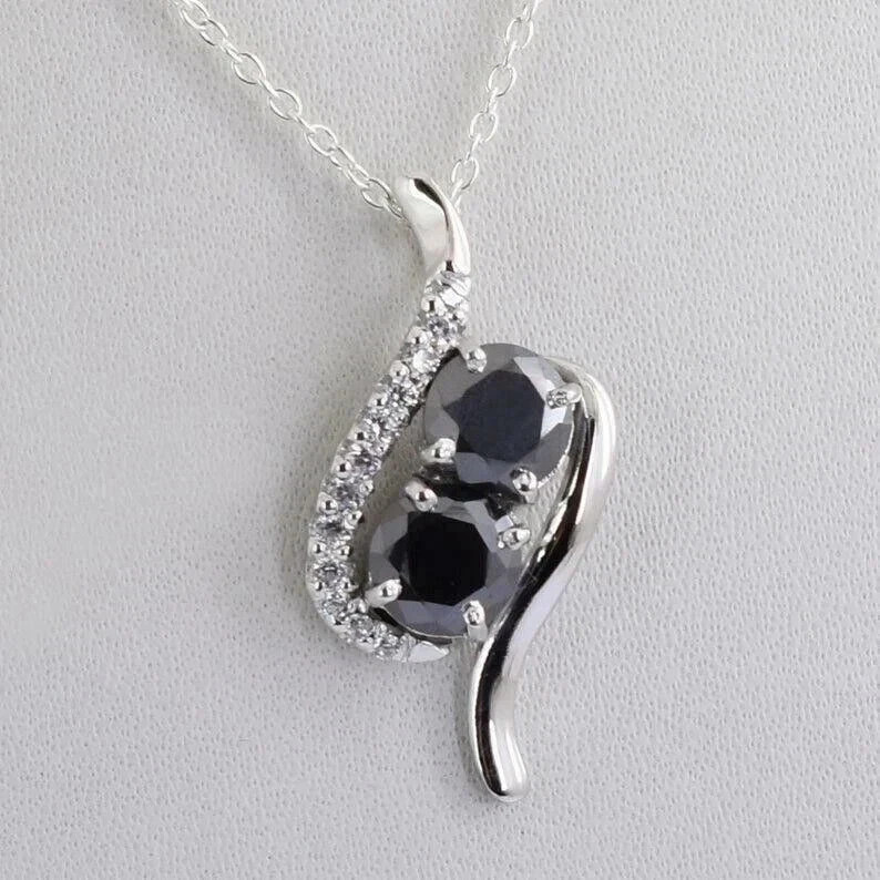 4Ct Round Cut Lab Created Black & White Diamond Pendant 14K White Gold Plated