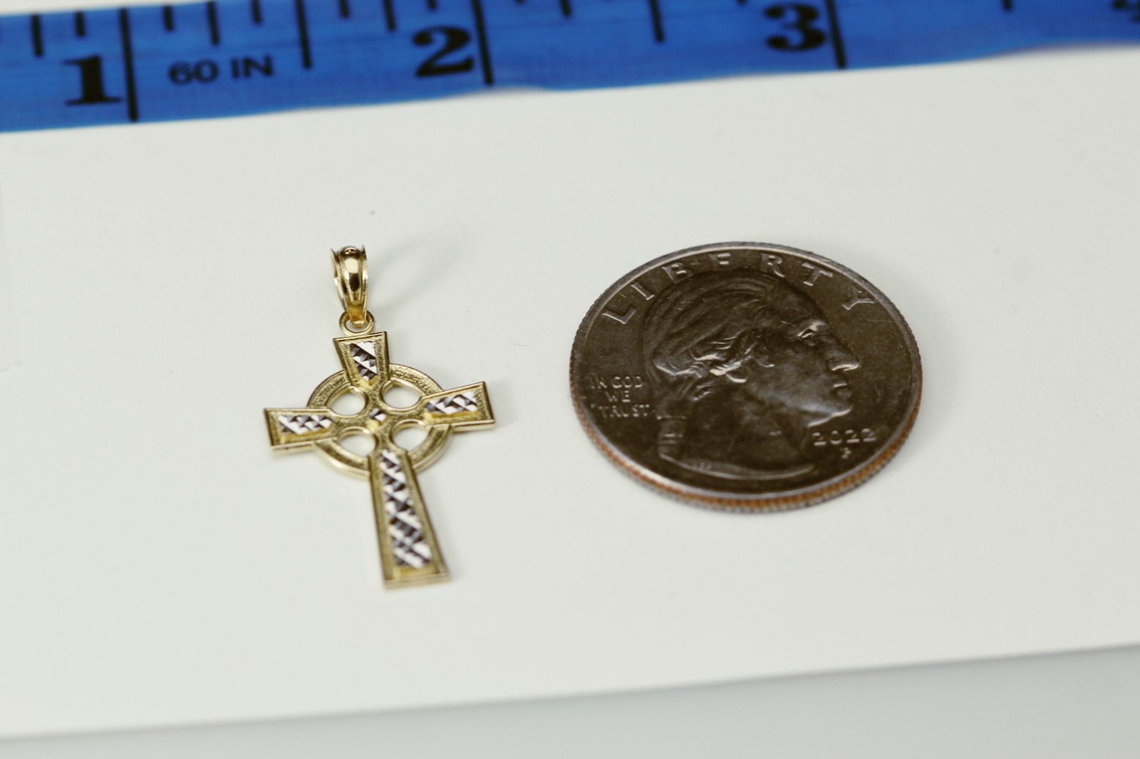 10k Yellow & White Gold Celtic Cross Charm/Pendant 1 Gram (PEN)9934