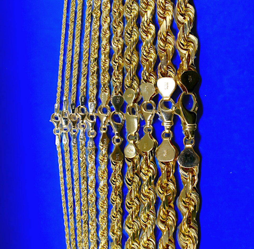 10K Yellow Gold SOLID Rope Chain Necklace Bracelet Diamond Cut 1mm-10mm 7″-30″