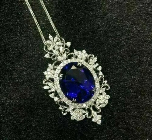 4.Ct Oval Cut Sapphire Women’s Pendant 14K White Gold Finish Free Chain