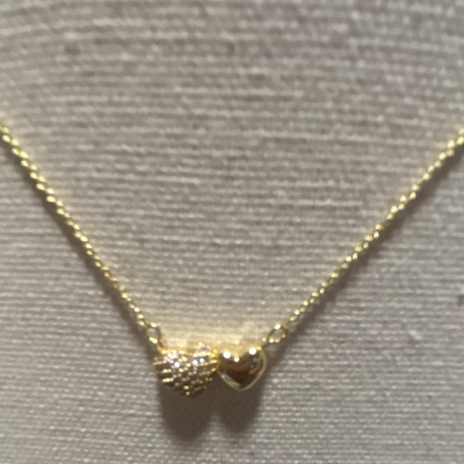 Gold Cable Chain Pendant Necklace Two Heart Shape No Stone Metal Jewelry