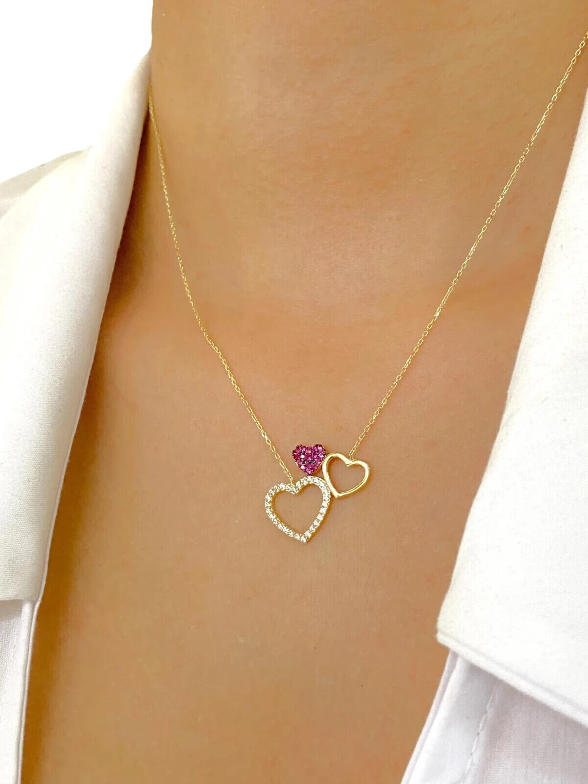 14K Yellow Gold Plated Diamond 3 Heart Pendant 2Ct Round Cut Lab Created Women’s