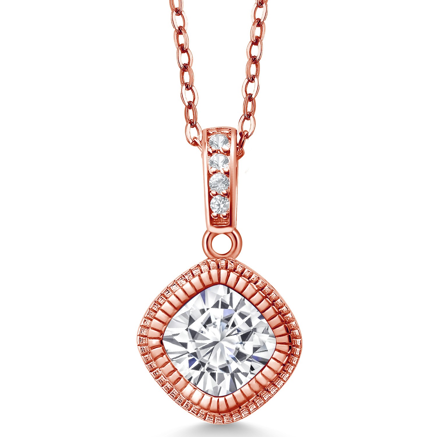 18K Rose Gold Plated Silver Pendant with Chain Set with Near Colorless (GH)