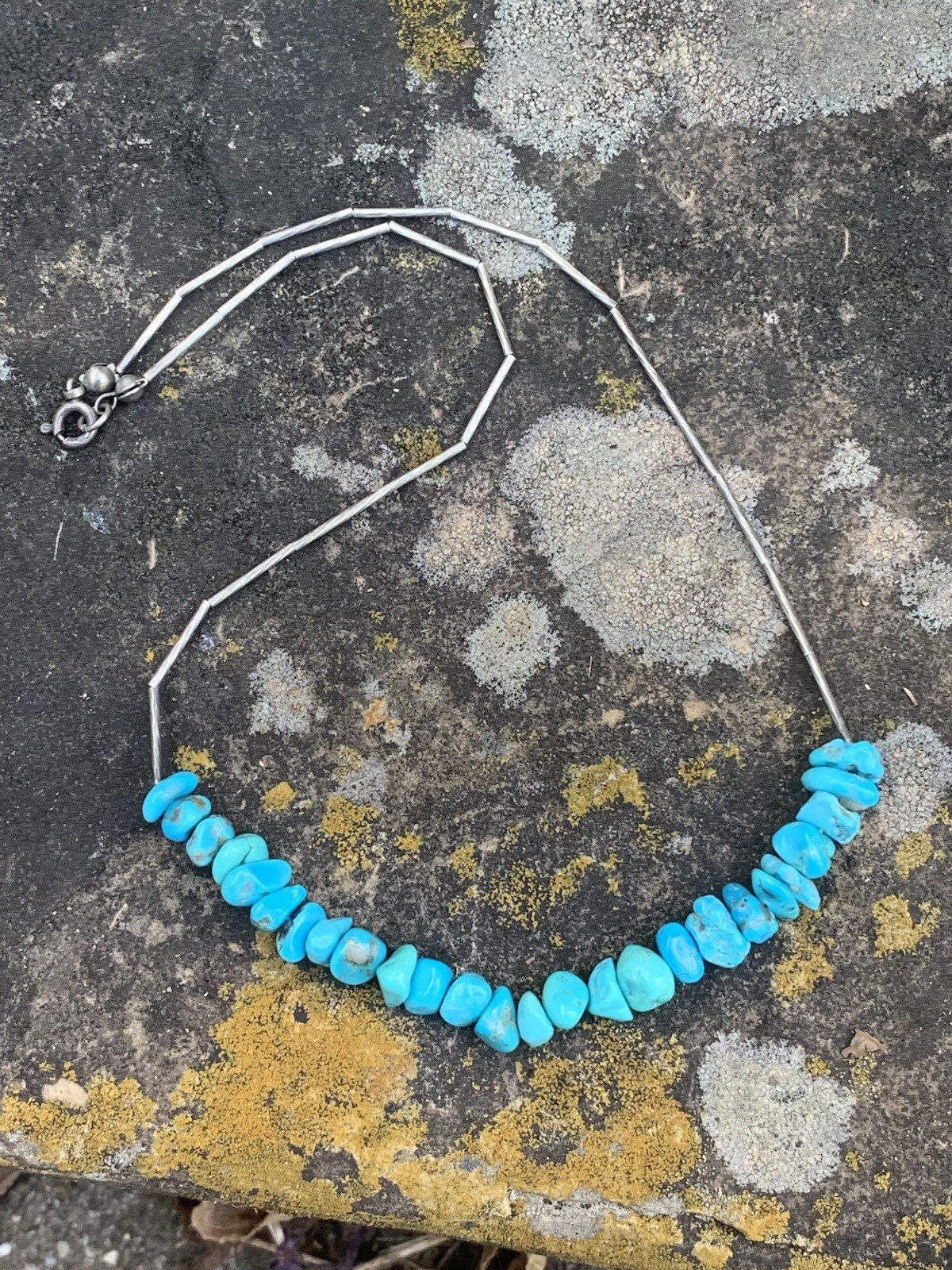 Vintage 925 liquid silver Turquoise Nuggets 16” necklace with 9.5” beaded Anklet