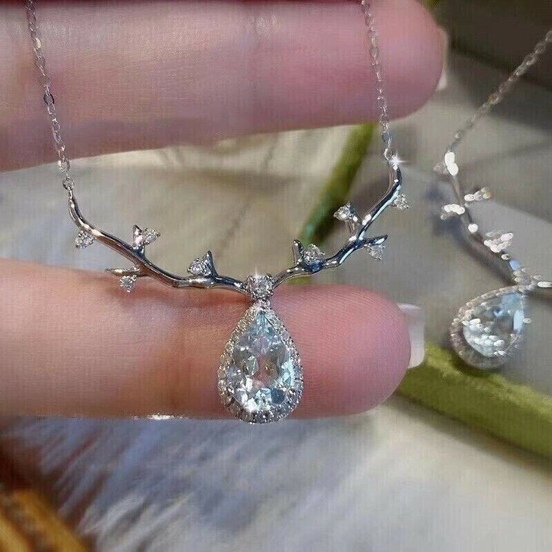 2CT Pear Cut Lab Created Diamond Women’s Necklace 14K White Gold Plated Silver