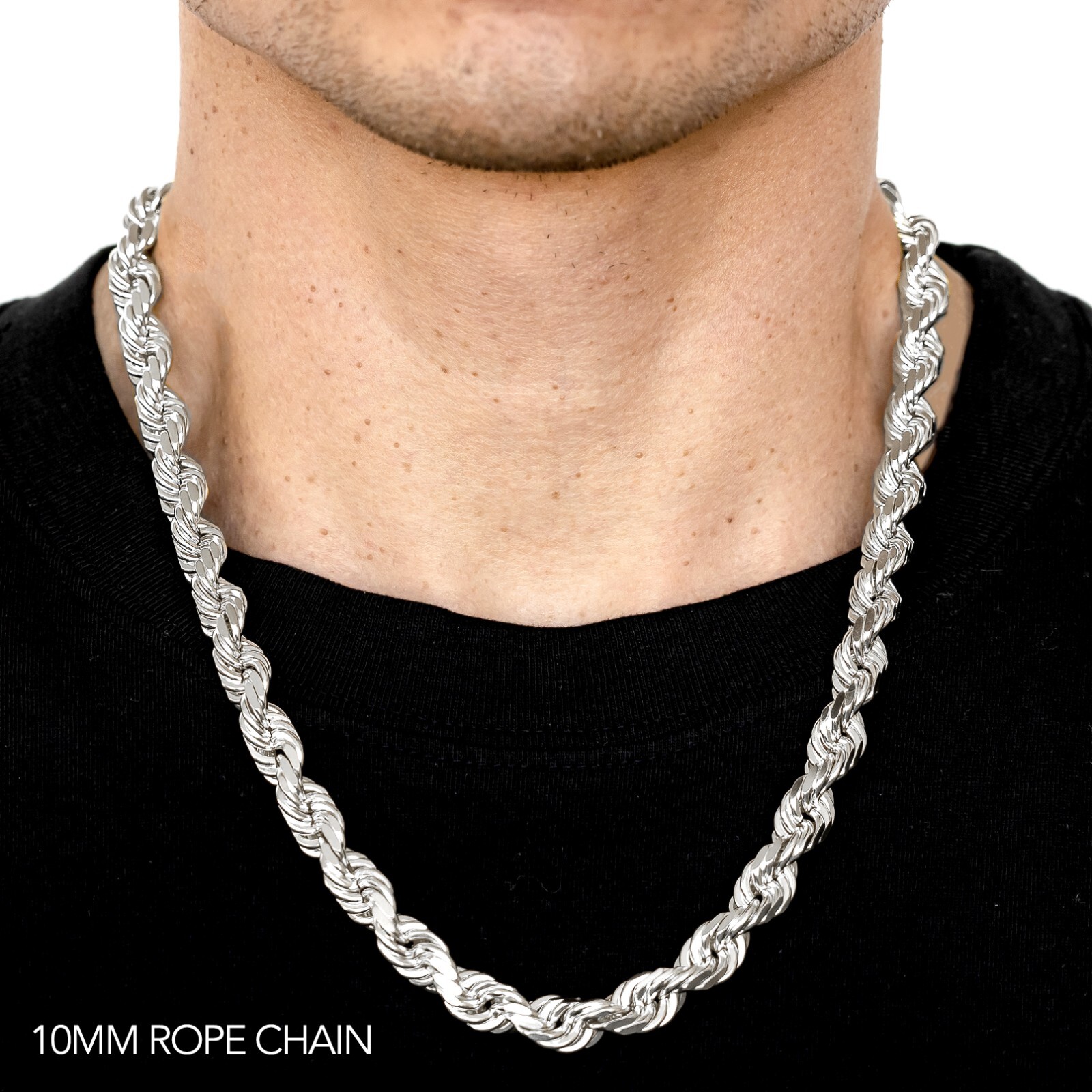10k White Gold 1mm-12mm Solid D/Cut Rope Chain Necklace Bracelet Size 7″-30″