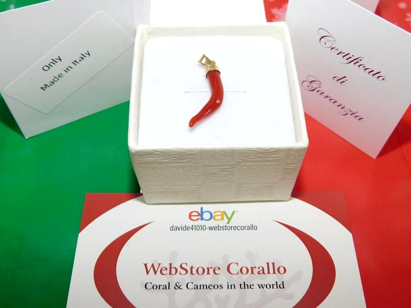 Pendant of Italy in Gold 18k 750 and Red Coral HorN gemstone cornicello Italian