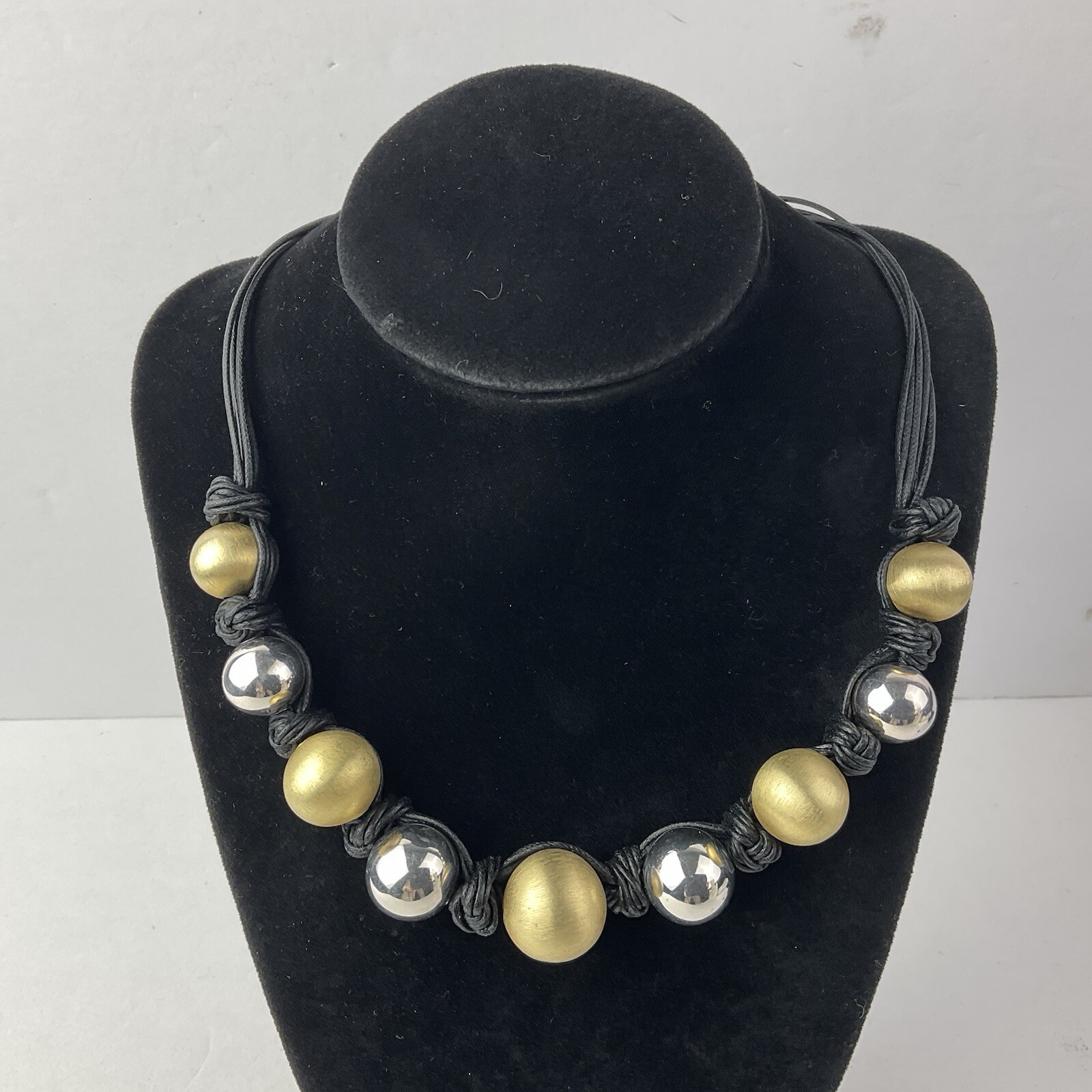Milor Italy Designer Necklace Sterling & Gold Vermeil Large Ball Beads Knotted