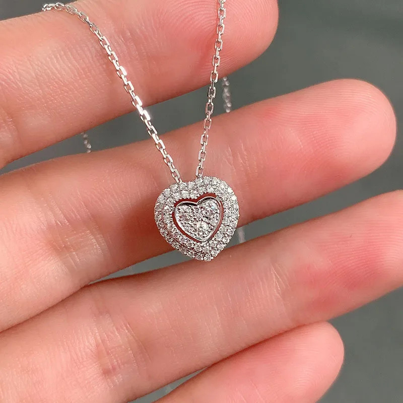 Heart Diamond Pendant Necklace White Gold Openwork Romantic Women’s Jewelry