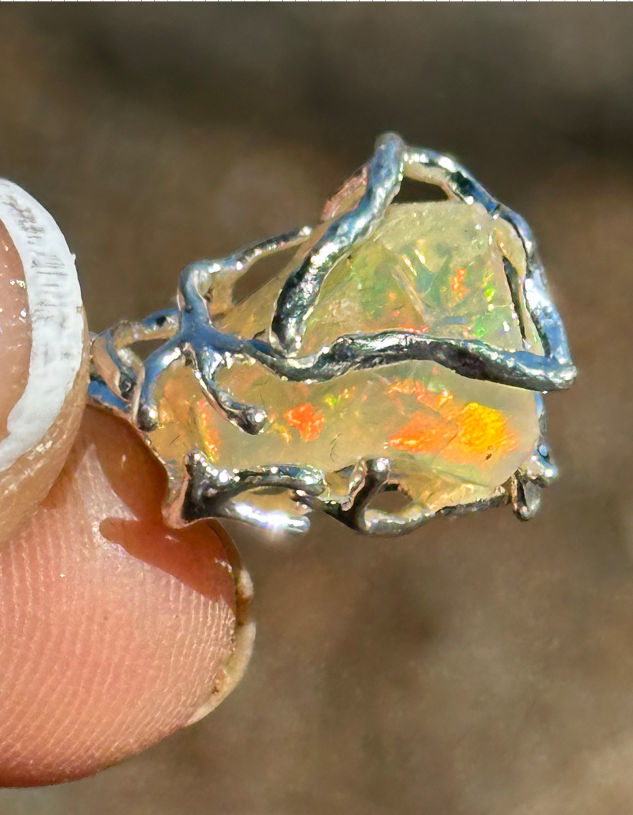 HUGE Fire Opal Silver Branches Necklace
