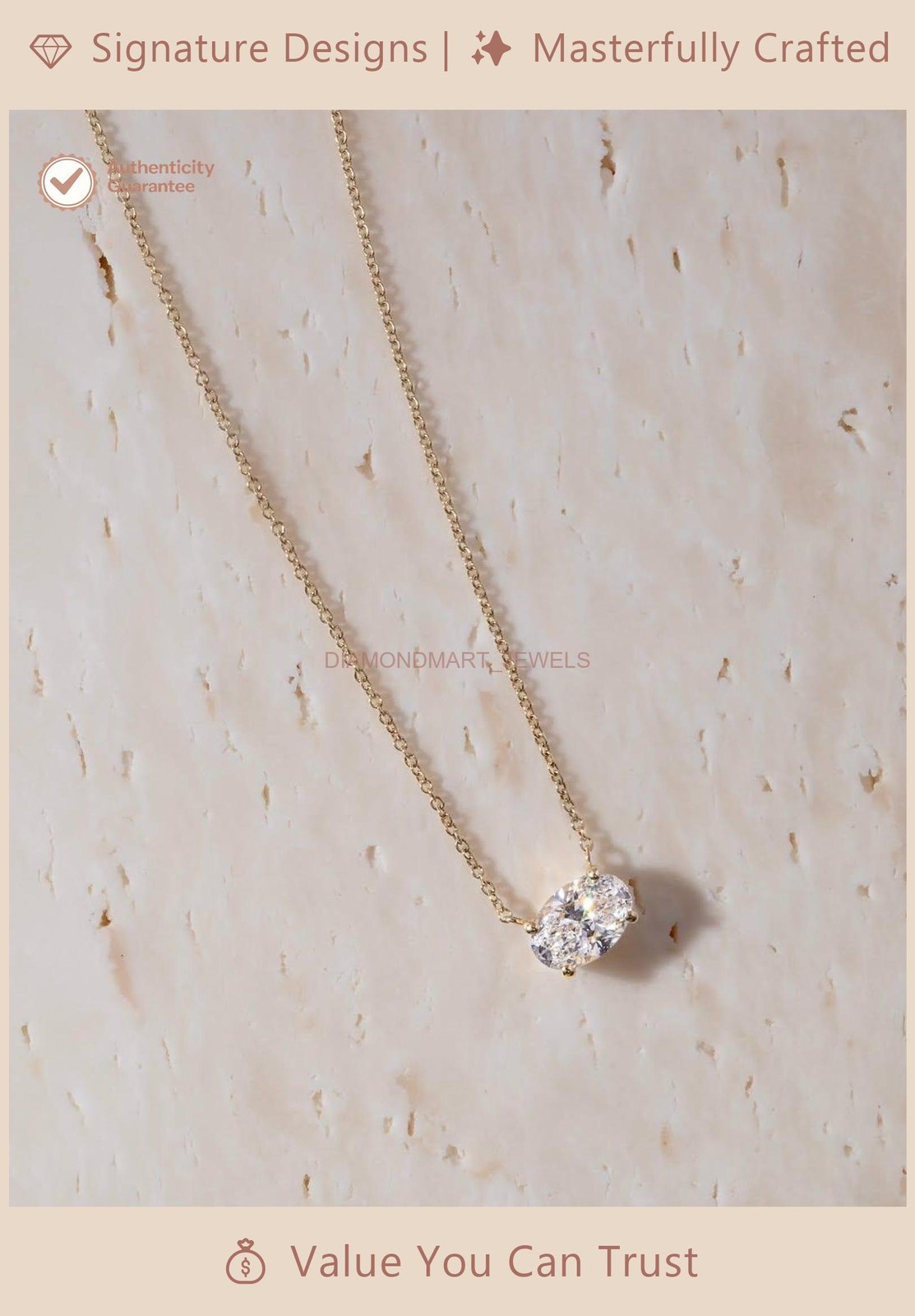 1CT Oval East West Natural Diamond Daily Wear Chain Pendant 14k Yellow Gold
