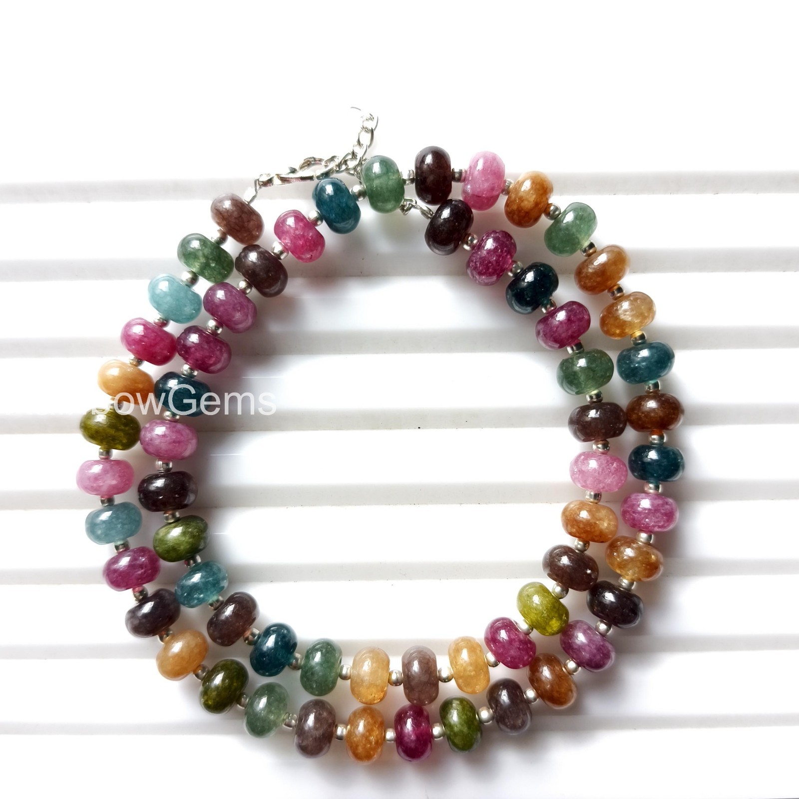Rainbow Tourmaline Rondelle Necklace, 6mm Smooth Gemstone Beads, Natural Tourmal