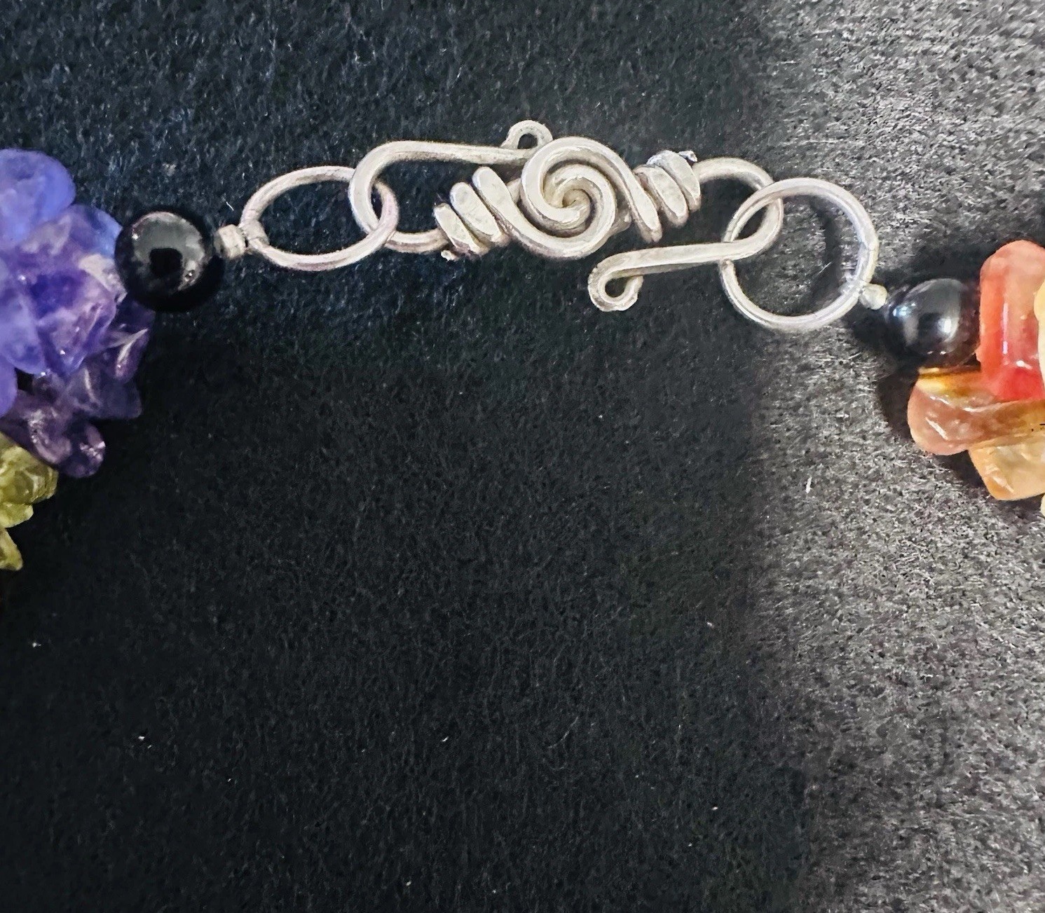 Artisan Vintage Rose Quartz Amethyst Peridot Carnelian Chunky Statement Necklace