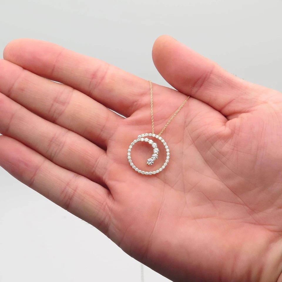 Journey Circle Pendant 1.00Ct Round Cut VVS1 Diamond 14K Yellow Gold Finish