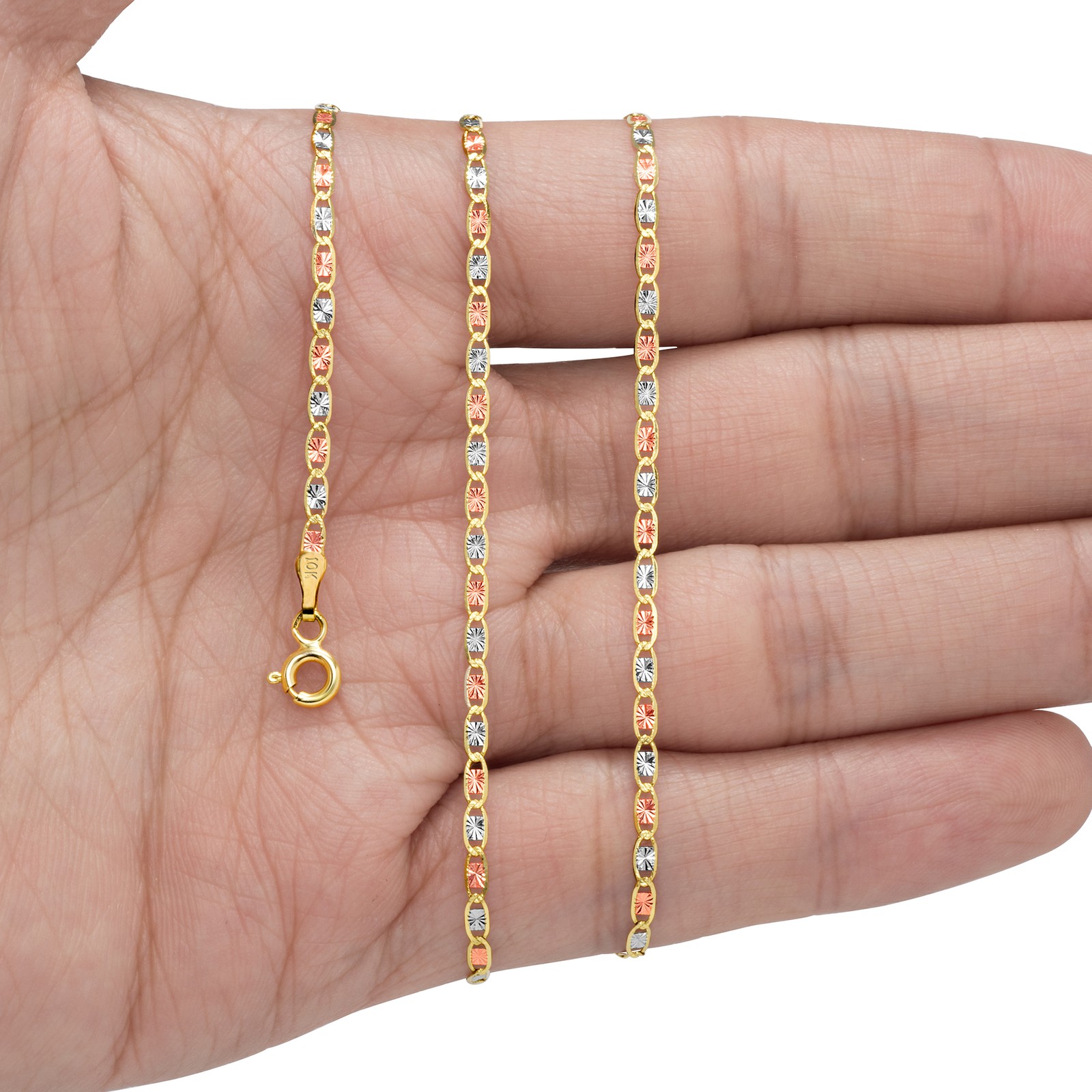 10K Tri Color Gold 1.5mm-5mm Valentino Mariner Anchor Chain Necklace 16″- 26″