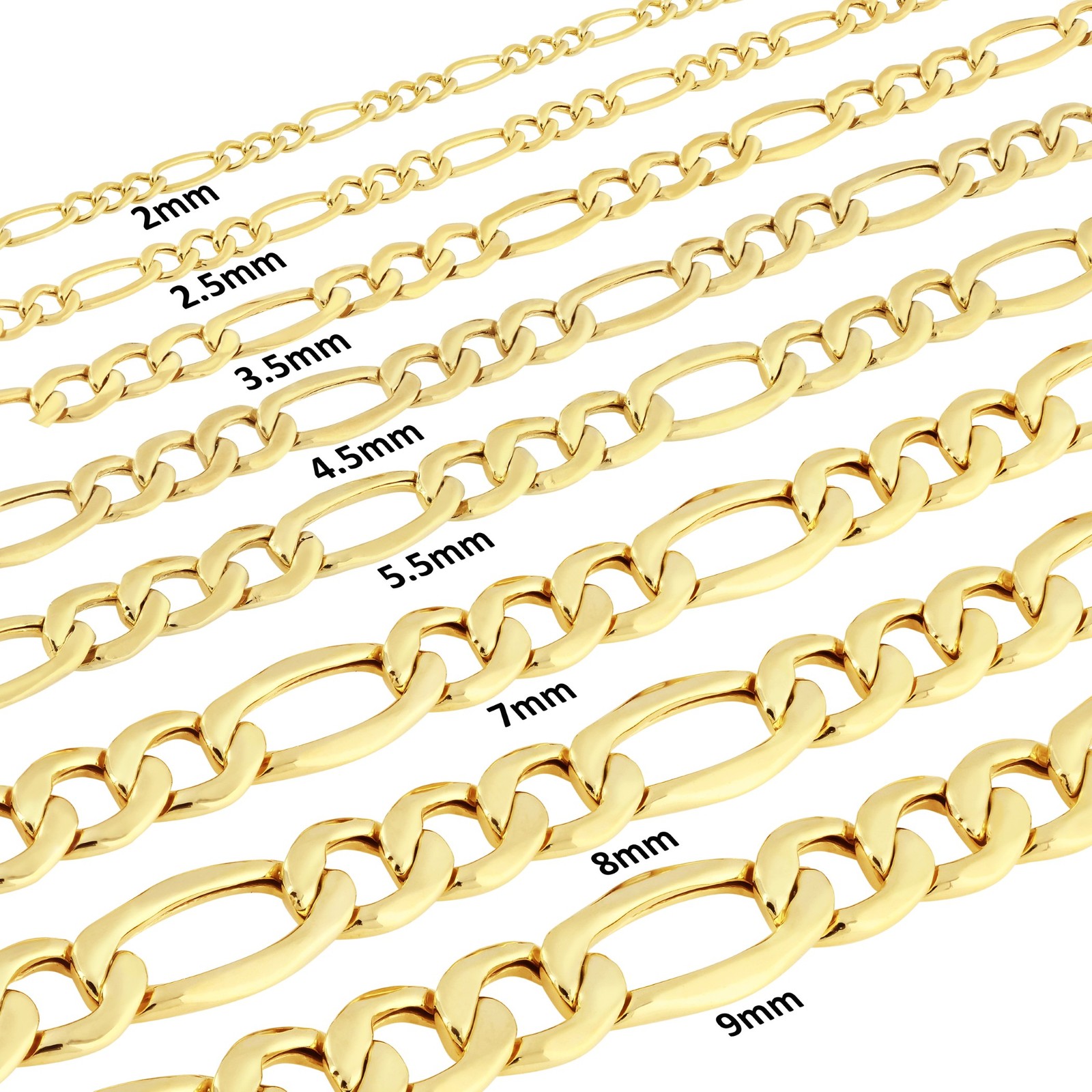 10K Yellow Gold 2mm-9mm Italian Figaro Chain Necklace Bracelet Men Women 7″- 30″