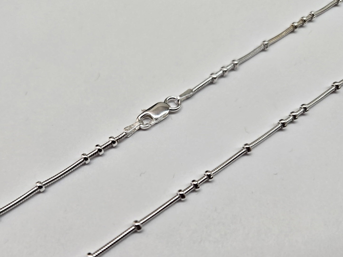 925 Sterling Silver Fine 3 + 1 Beaded Snake Station Chain Necklace 1mm 7″ to 30″
