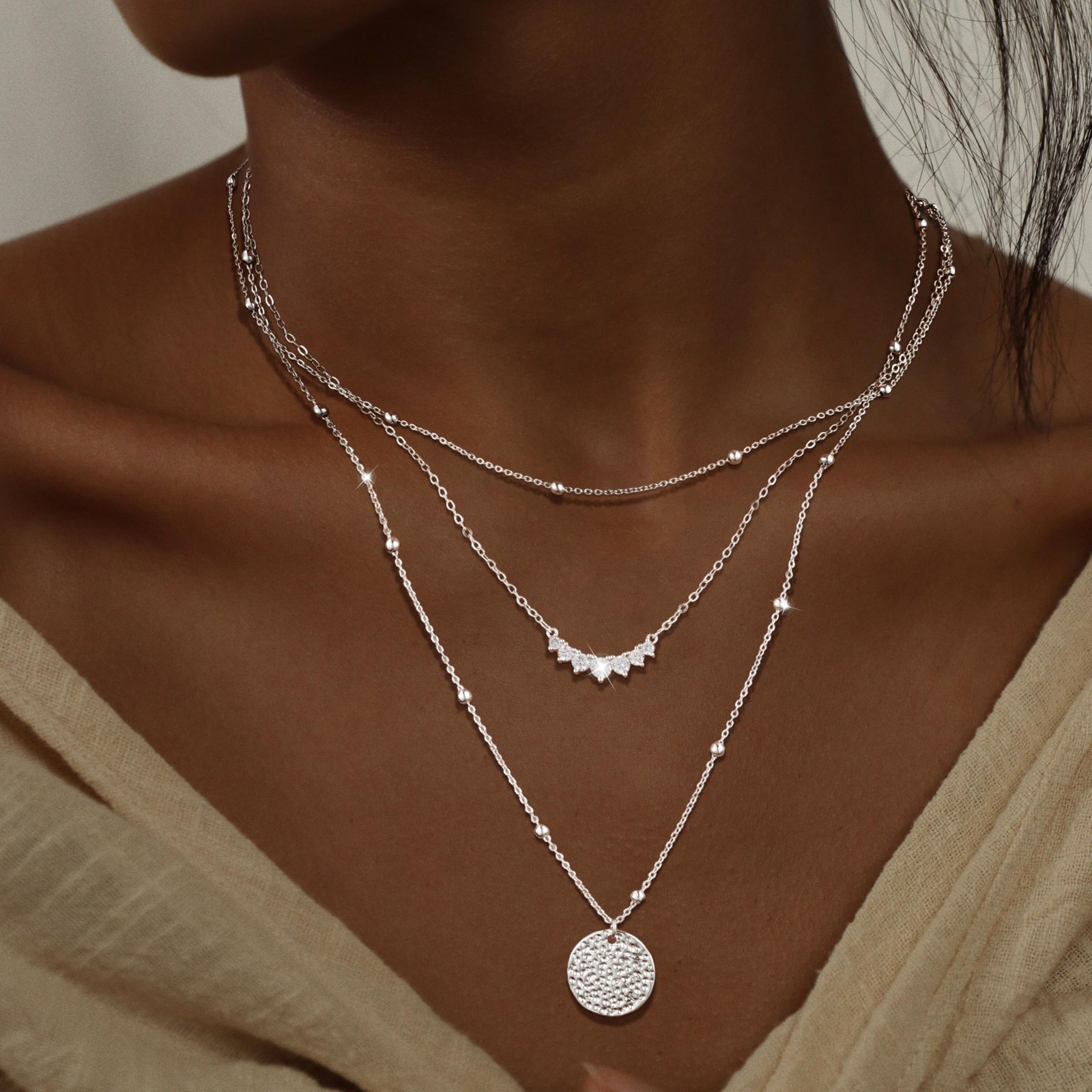 Layered Silver Necklaces for Women, Stackable Stack Necklaces for Women Trendy L