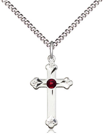 Sterling Silver Cross Pendant on 18″ Chain YOU CHOOSE SWAROVSKI BIRTHSTONE NEW