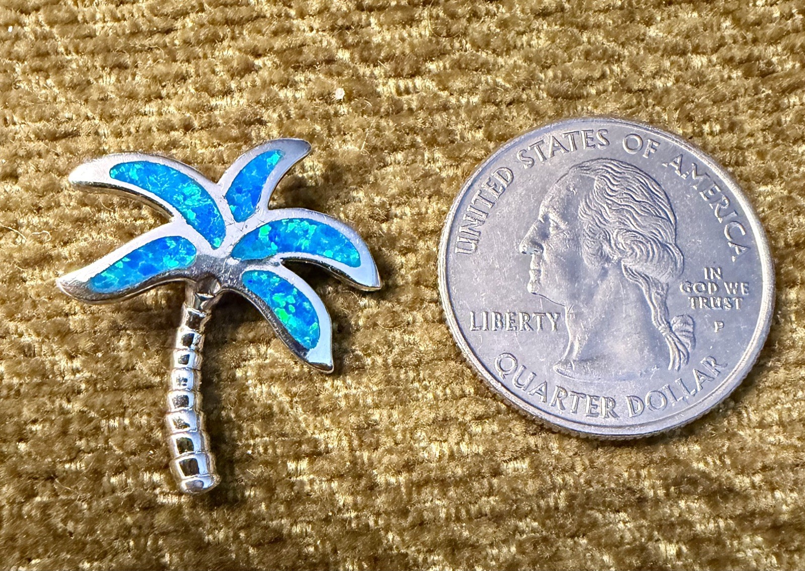 Blue Opal Palm Tree Beach Summer Pendant Charm 925 Sterling Silver