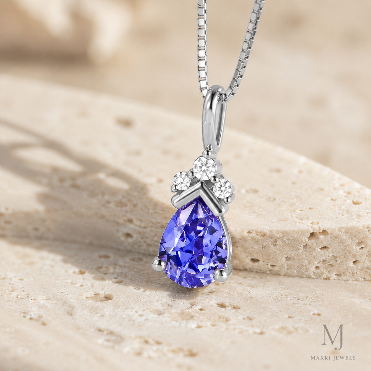 Minimalist Teardrop Tanzanite Necklace – Dainty December Birthstone Gift