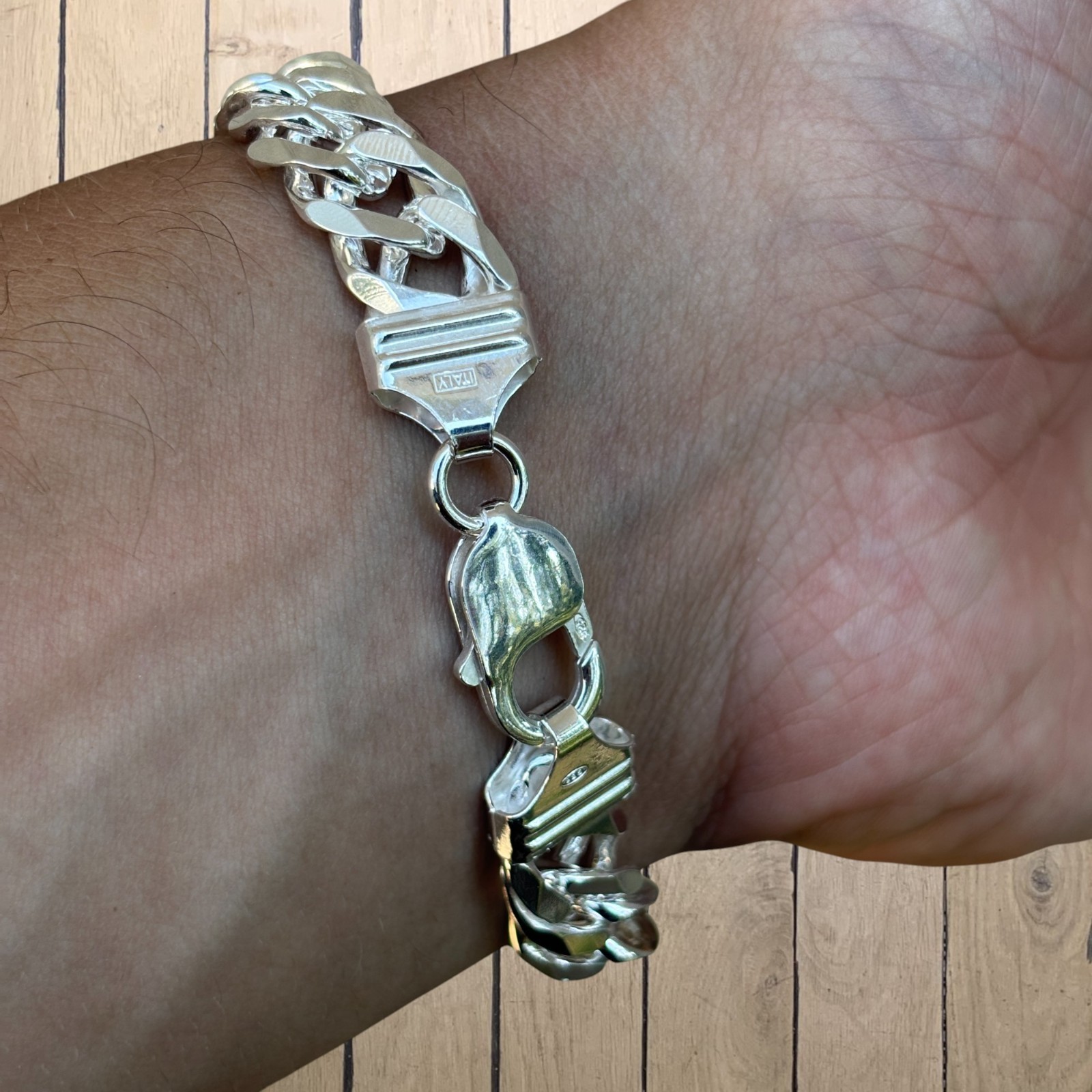 12mm Double Curb Link Bracelet – Real Solid 925 Sterling Silver MADE IN ITALY