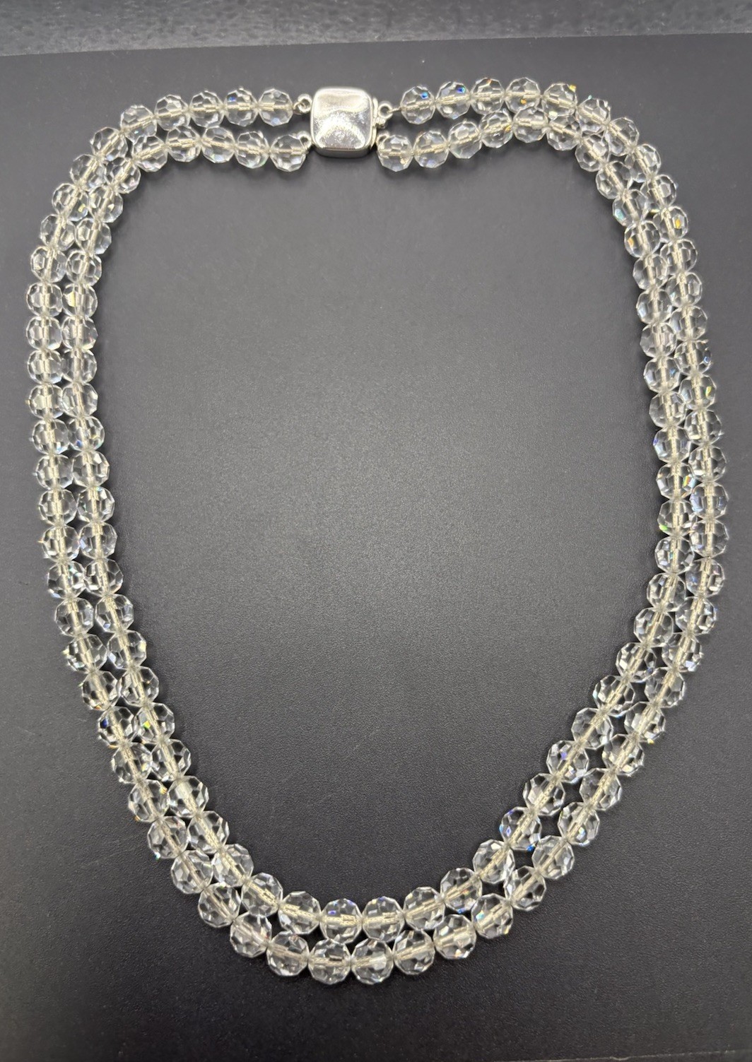 16″ Sterling Silver Colorless Glass Double Stand Necklace 64 Grams E13