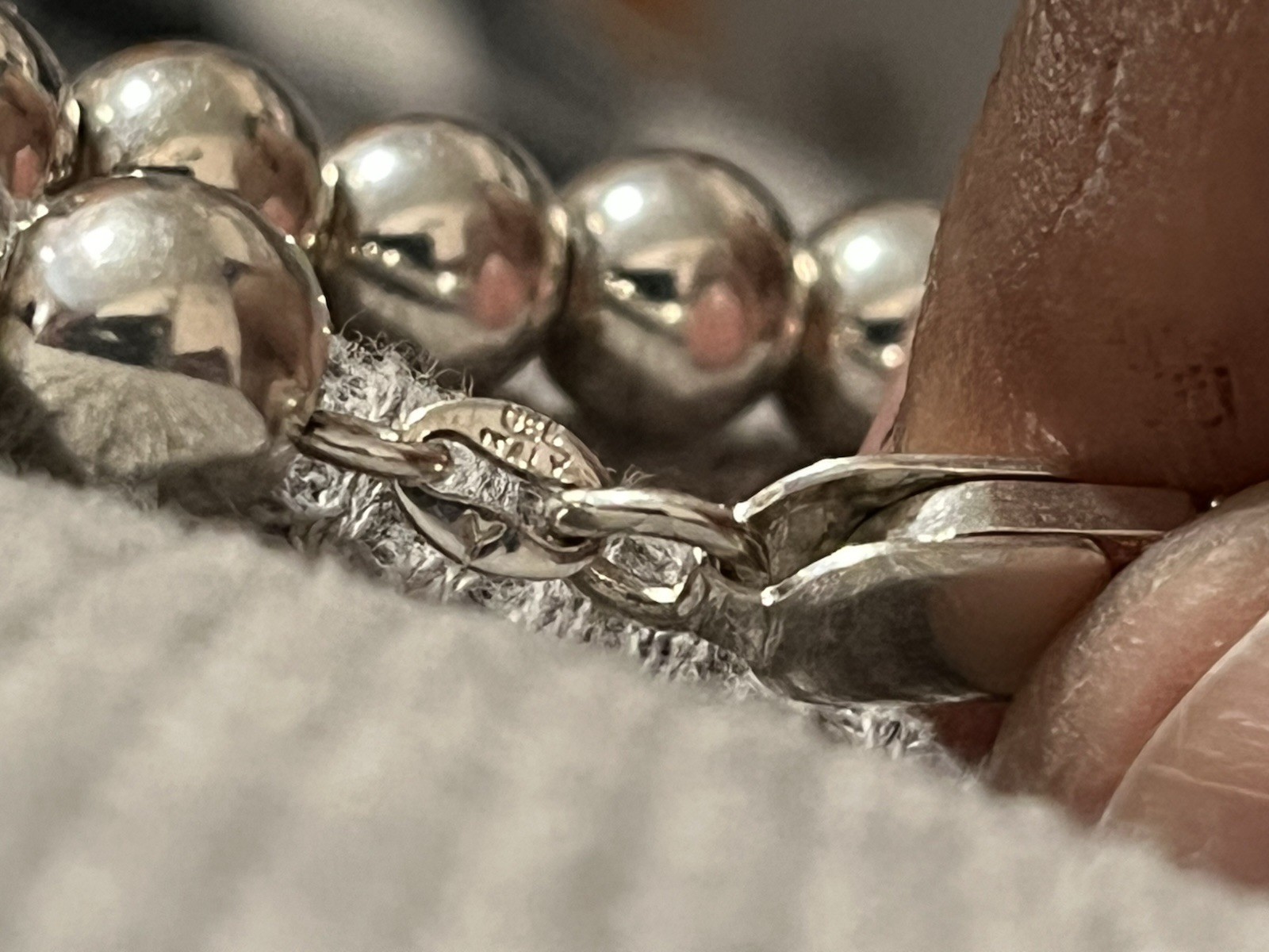 Italian Necklace Bal 24” 8mm Beads Silver 925 Italy