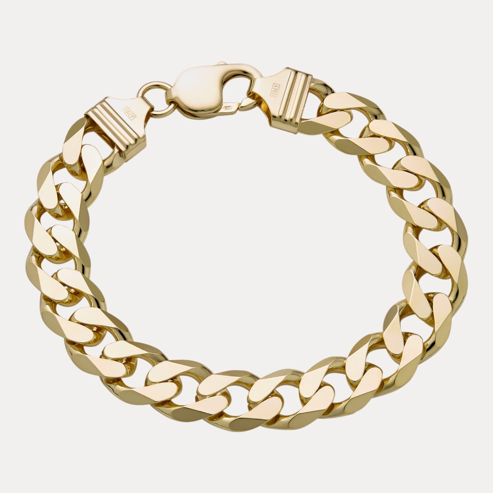 12mm Curb Bracelet – Real Solid 925 Sterling Silver Or 14k Gold Vermeil ITALY