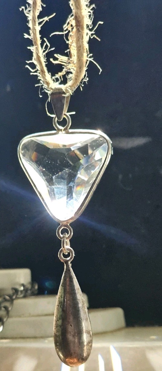 Faceted Clear Crystal Pendant Sterling Silver & Female Tribal Sterling Charm