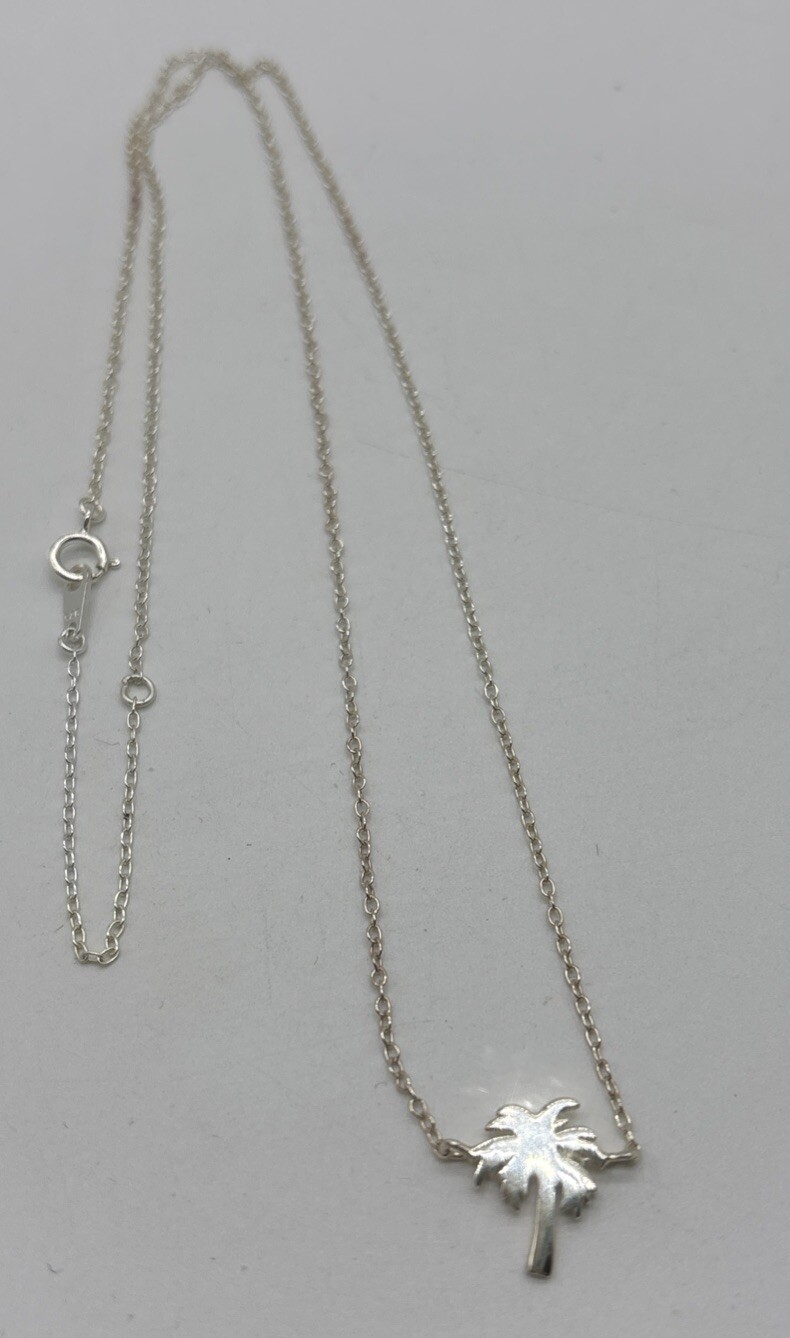 Sterling Silver Delicate Palm Tree Necklace 16”